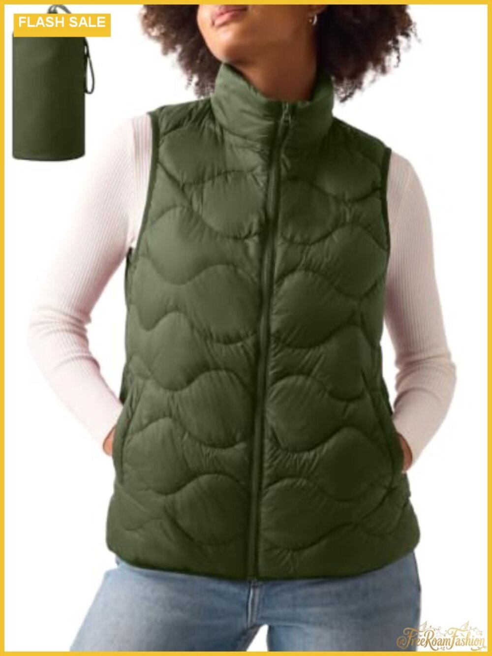 Women's Quilted Zip-Up Packable Puffer Vest Sleeveless Lightweight
